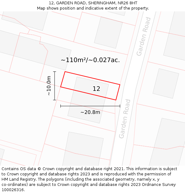 12, GARDEN ROAD, SHERINGHAM, NR26 8HT: Plot and title map