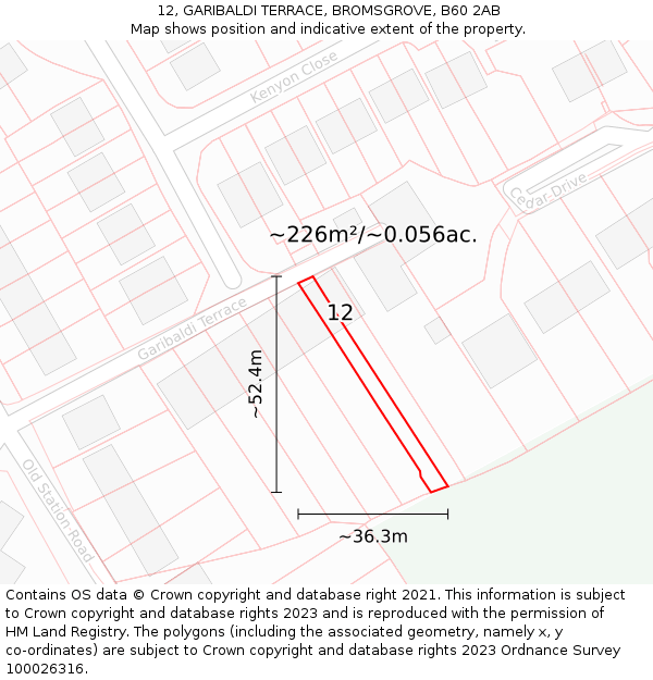 12, GARIBALDI TERRACE, BROMSGROVE, B60 2AB: Plot and title map