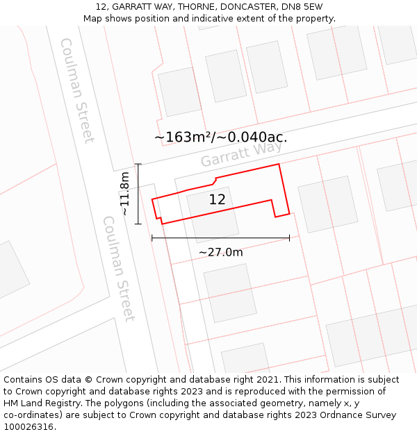12, GARRATT WAY, THORNE, DONCASTER, DN8 5EW: Plot and title map