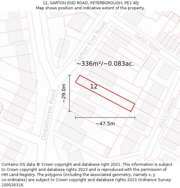 12, GARTON END ROAD, PETERBOROUGH, PE1 4EJ: Plot and title map