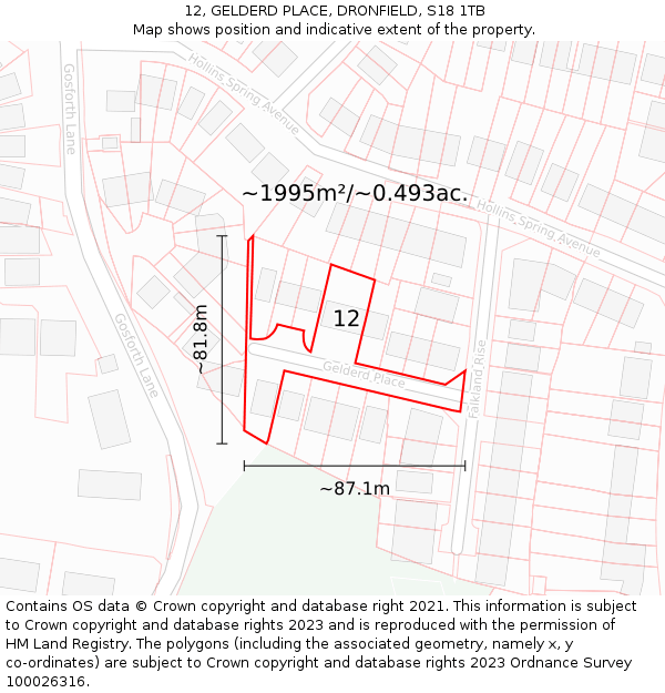 12, GELDERD PLACE, DRONFIELD, S18 1TB: Plot and title map