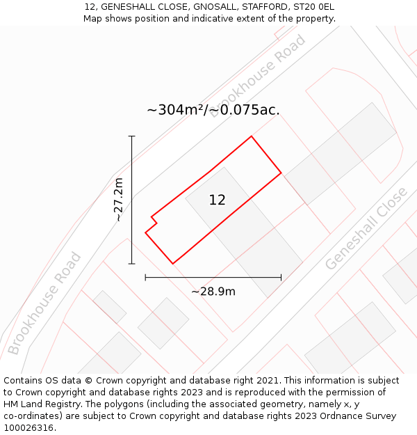 12, GENESHALL CLOSE, GNOSALL, STAFFORD, ST20 0EL: Plot and title map