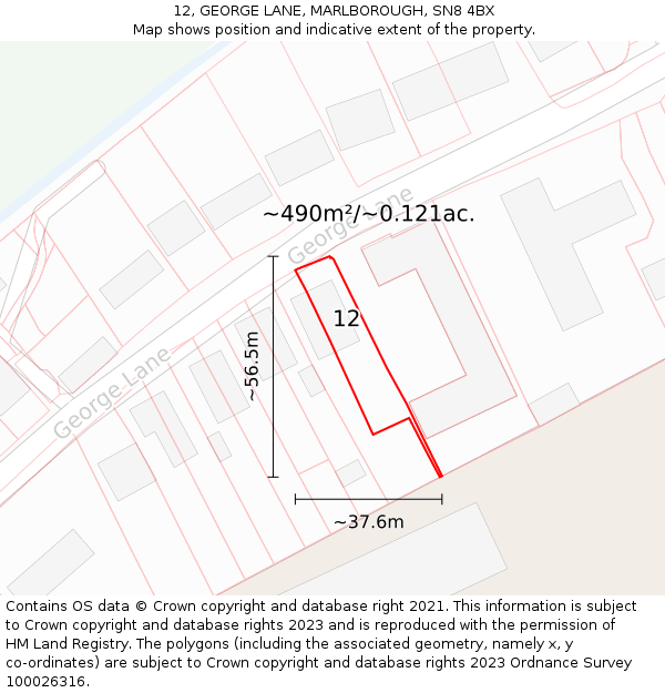 12, GEORGE LANE, MARLBOROUGH, SN8 4BX: Plot and title map