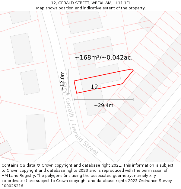 12, GERALD STREET, WREXHAM, LL11 1EL: Plot and title map