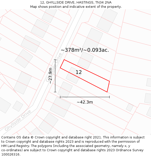 12, GHYLLSIDE DRIVE, HASTINGS, TN34 2NA: Plot and title map