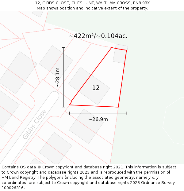 12, GIBBS CLOSE, CHESHUNT, WALTHAM CROSS, EN8 9RX: Plot and title map