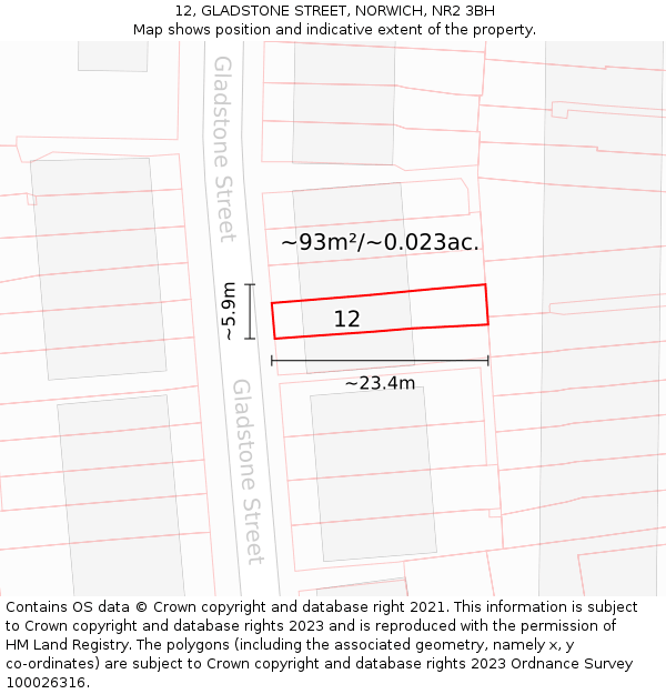 12, GLADSTONE STREET, NORWICH, NR2 3BH: Plot and title map