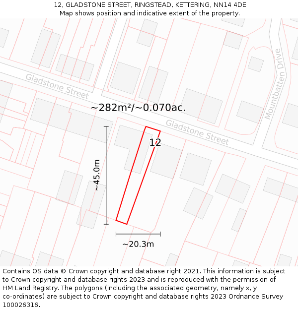 12, GLADSTONE STREET, RINGSTEAD, KETTERING, NN14 4DE: Plot and title map