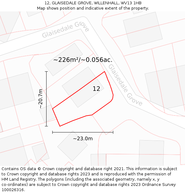 12, GLAISEDALE GROVE, WILLENHALL, WV13 1HB: Plot and title map