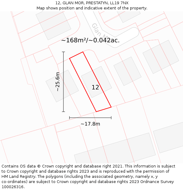 12, GLAN MOR, PRESTATYN, LL19 7NX: Plot and title map