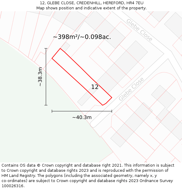 12, GLEBE CLOSE, CREDENHILL, HEREFORD, HR4 7EU: Plot and title map