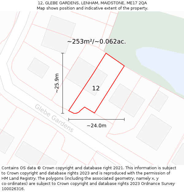 12, GLEBE GARDENS, LENHAM, MAIDSTONE, ME17 2QA: Plot and title map