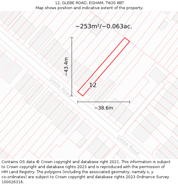 12, GLEBE ROAD, EGHAM, TW20 8BT: Plot and title map