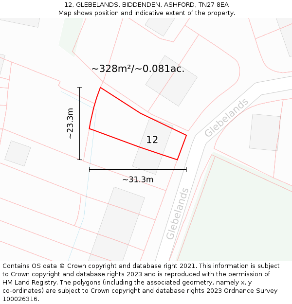 12, GLEBELANDS, BIDDENDEN, ASHFORD, TN27 8EA: Plot and title map