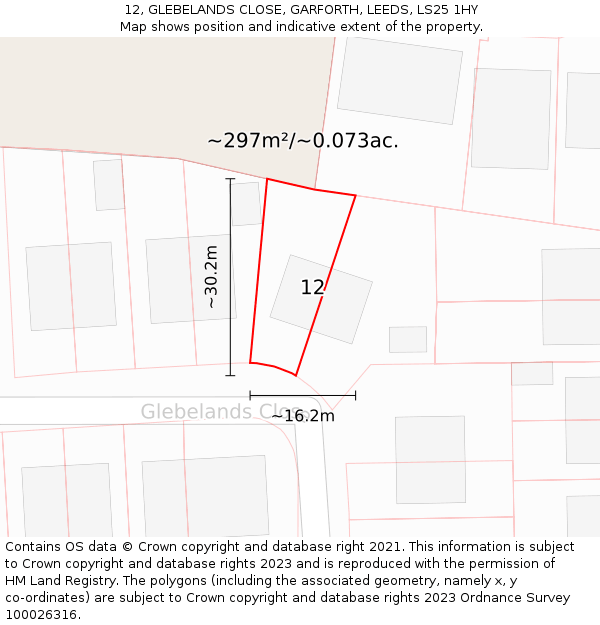 12, GLEBELANDS CLOSE, GARFORTH, LEEDS, LS25 1HY: Plot and title map