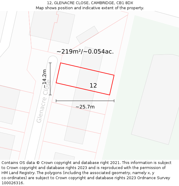 12, GLENACRE CLOSE, CAMBRIDGE, CB1 8DX: Plot and title map