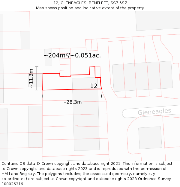 12, GLENEAGLES, BENFLEET, SS7 5SZ: Plot and title map