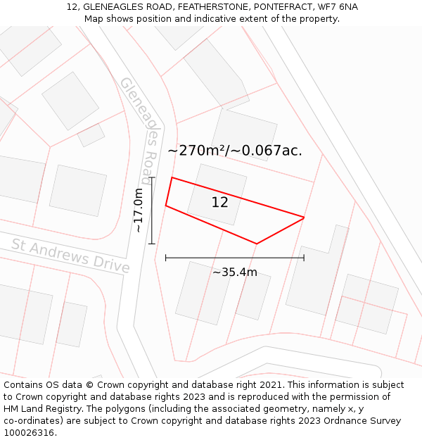 12, GLENEAGLES ROAD, FEATHERSTONE, PONTEFRACT, WF7 6NA: Plot and title map