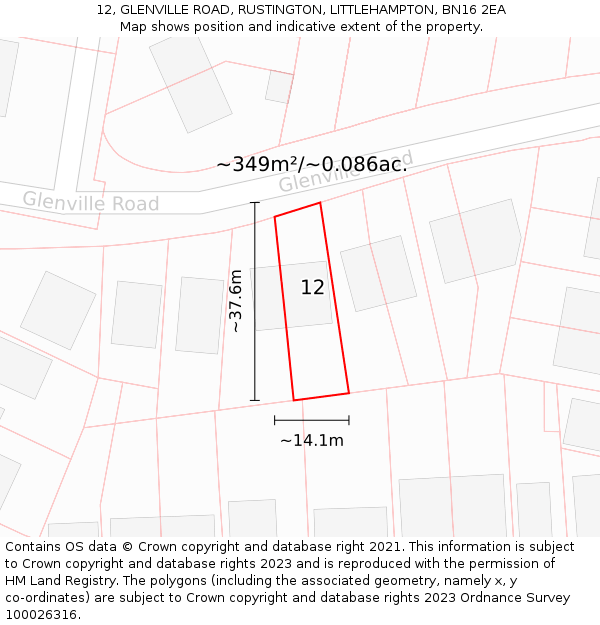 12, GLENVILLE ROAD, RUSTINGTON, LITTLEHAMPTON, BN16 2EA: Plot and title map