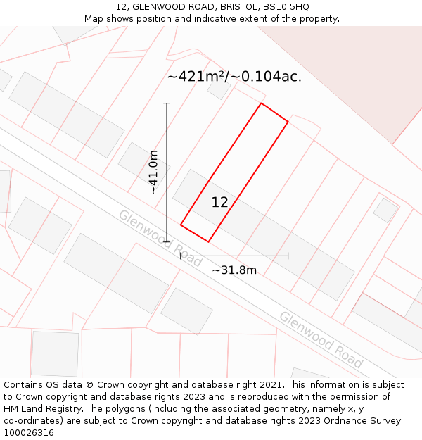 12, GLENWOOD ROAD, BRISTOL, BS10 5HQ: Plot and title map