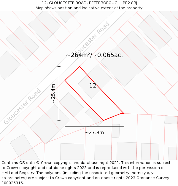 12, GLOUCESTER ROAD, PETERBOROUGH, PE2 8BJ: Plot and title map