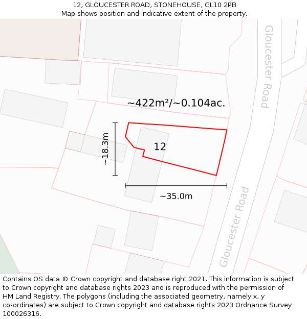 12, GLOUCESTER ROAD, STONEHOUSE, GL10 2PB: Plot and title map