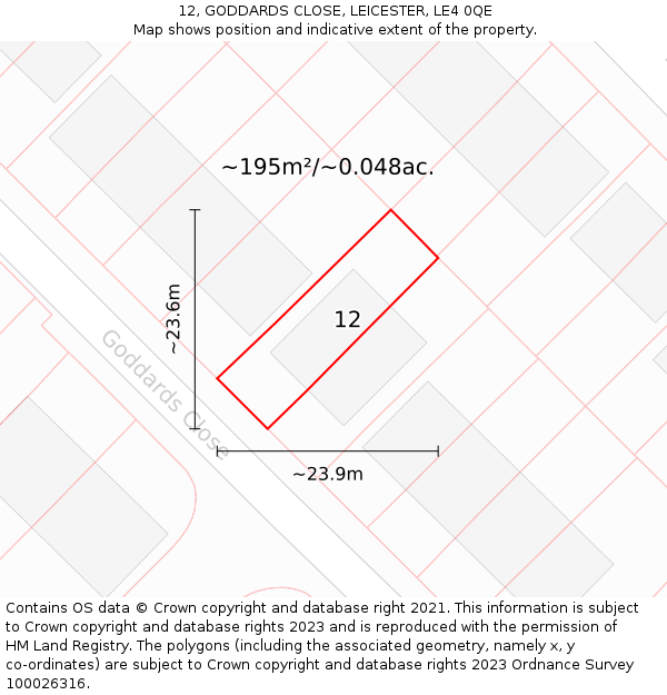 12, GODDARDS CLOSE, LEICESTER, LE4 0QE: Plot and title map