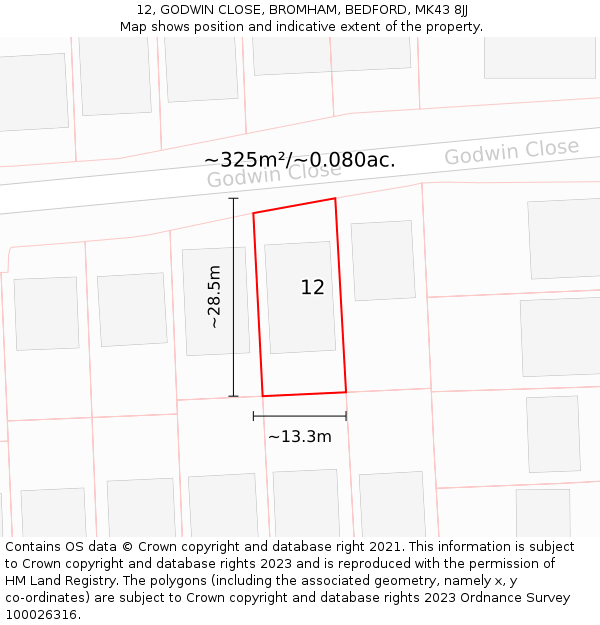 12, GODWIN CLOSE, BROMHAM, BEDFORD, MK43 8JJ: Plot and title map