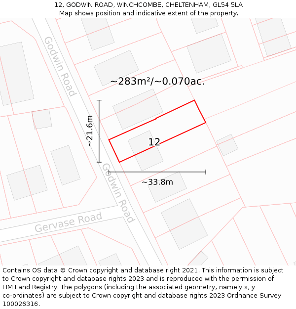 12, GODWIN ROAD, WINCHCOMBE, CHELTENHAM, GL54 5LA: Plot and title map