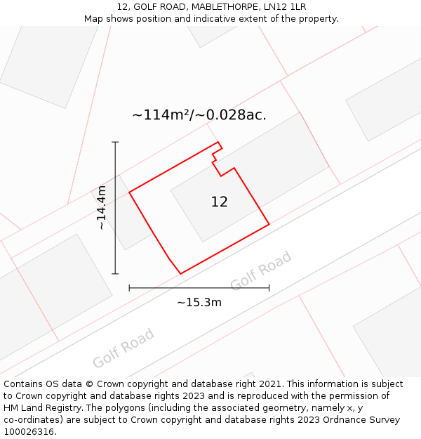 12, GOLF ROAD, MABLETHORPE, LN12 1LR: Plot and title map