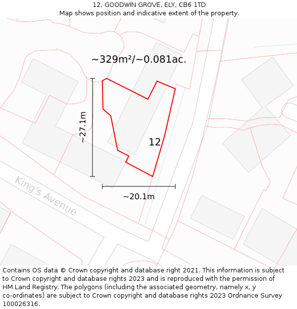 12, GOODWIN GROVE, ELY, CB6 1TD: Plot and title map