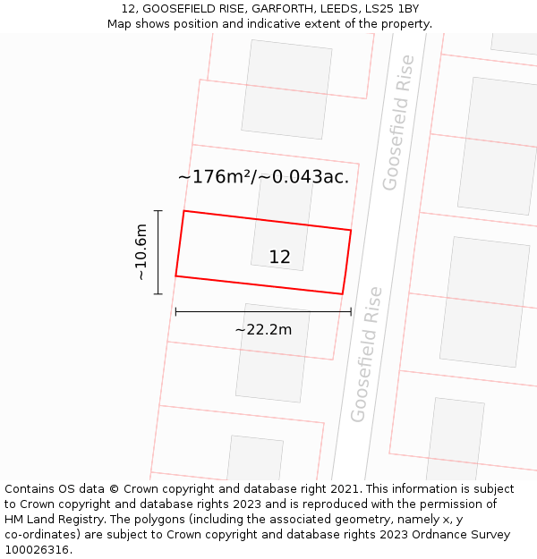 12, GOOSEFIELD RISE, GARFORTH, LEEDS, LS25 1BY: Plot and title map