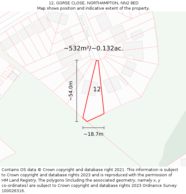 12, GORSE CLOSE, NORTHAMPTON, NN2 8ED: Plot and title map