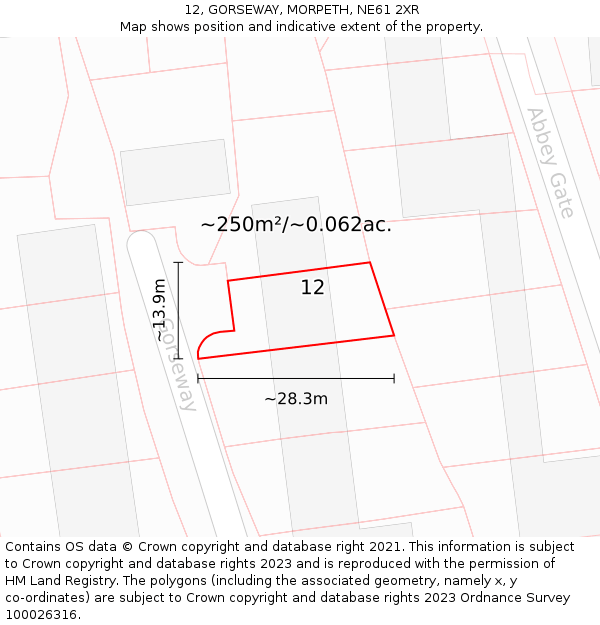 12, GORSEWAY, MORPETH, NE61 2XR: Plot and title map