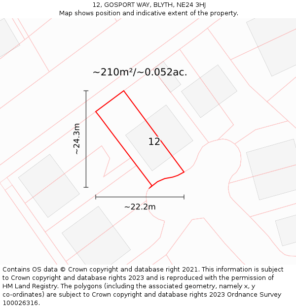 12, GOSPORT WAY, BLYTH, NE24 3HJ: Plot and title map