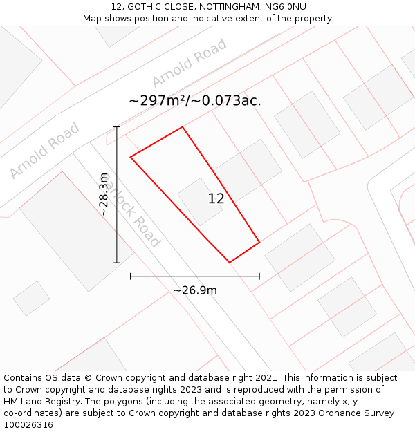 12, GOTHIC CLOSE, NOTTINGHAM, NG6 0NU: Plot and title map
