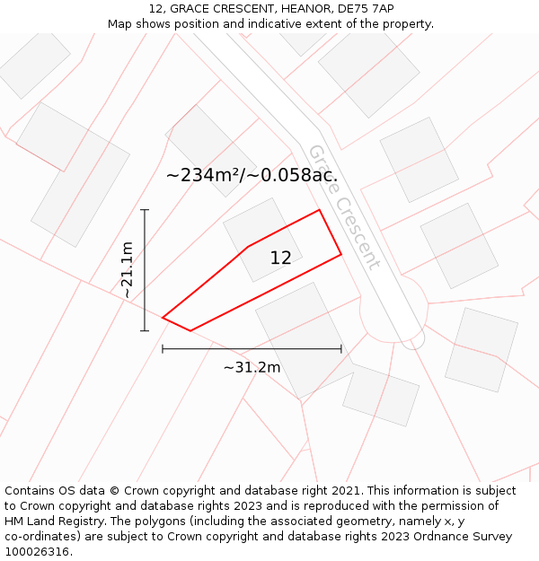 12, GRACE CRESCENT, HEANOR, DE75 7AP: Plot and title map