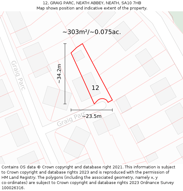 12, GRAIG PARC, NEATH ABBEY, NEATH, SA10 7HB: Plot and title map