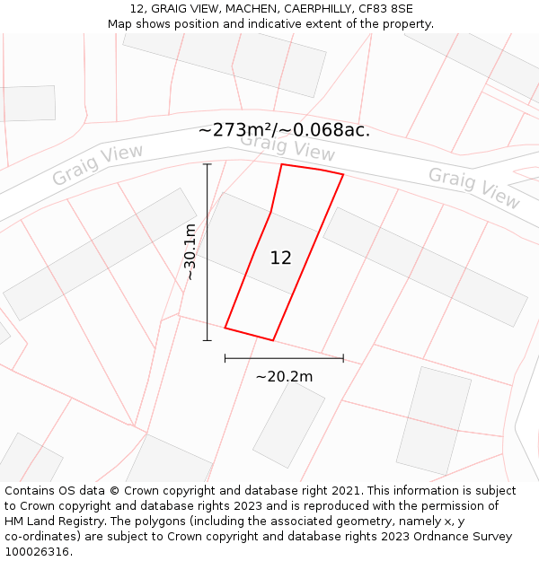 12, GRAIG VIEW, MACHEN, CAERPHILLY, CF83 8SE: Plot and title map