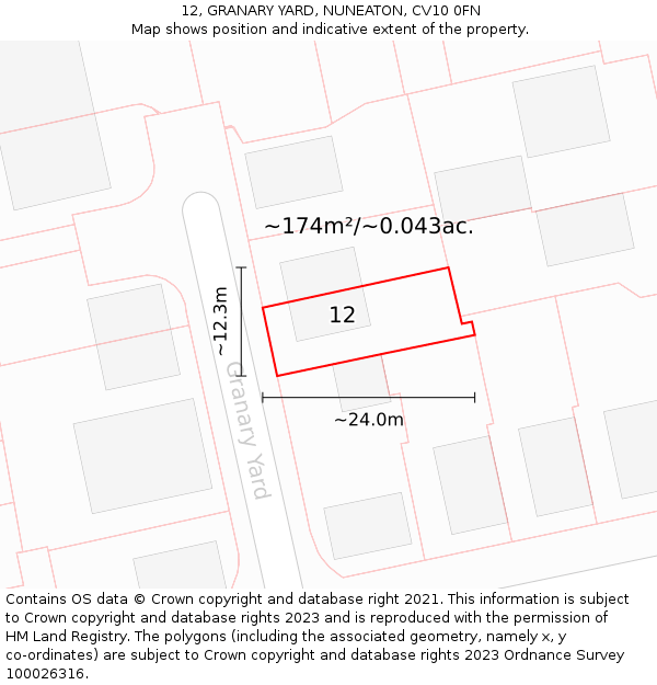 12, GRANARY YARD, NUNEATON, CV10 0FN: Plot and title map
