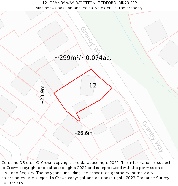12, GRANBY WAY, WOOTTON, BEDFORD, MK43 9FP: Plot and title map