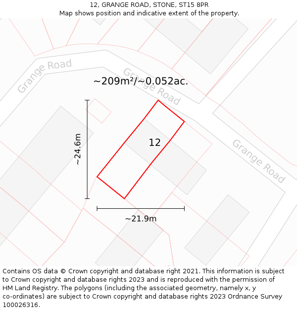 12, GRANGE ROAD, STONE, ST15 8PR: Plot and title map