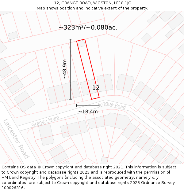 12, GRANGE ROAD, WIGSTON, LE18 1JG: Plot and title map