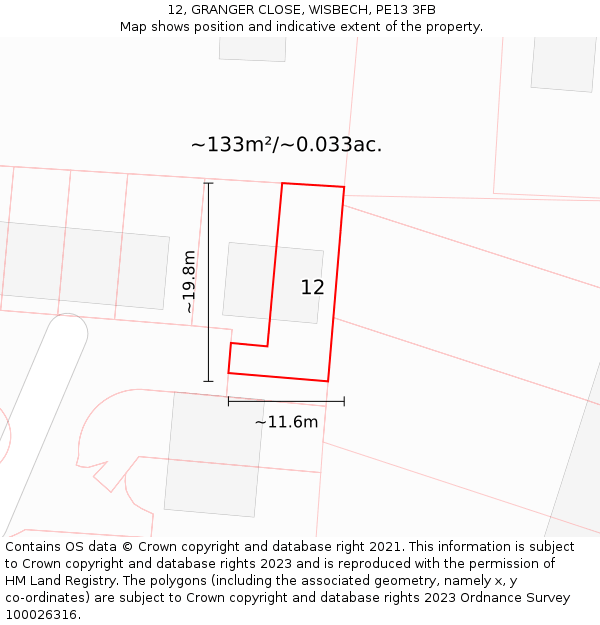 12, GRANGER CLOSE, WISBECH, PE13 3FB: Plot and title map