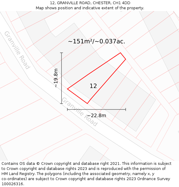 12, GRANVILLE ROAD, CHESTER, CH1 4DD: Plot and title map