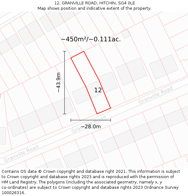 12, GRANVILLE ROAD, HITCHIN, SG4 0LE: Plot and title map