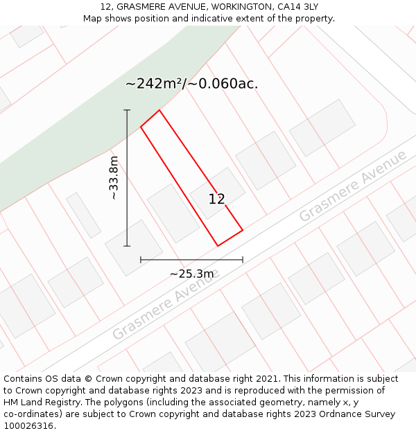 12, GRASMERE AVENUE, WORKINGTON, CA14 3LY: Plot and title map