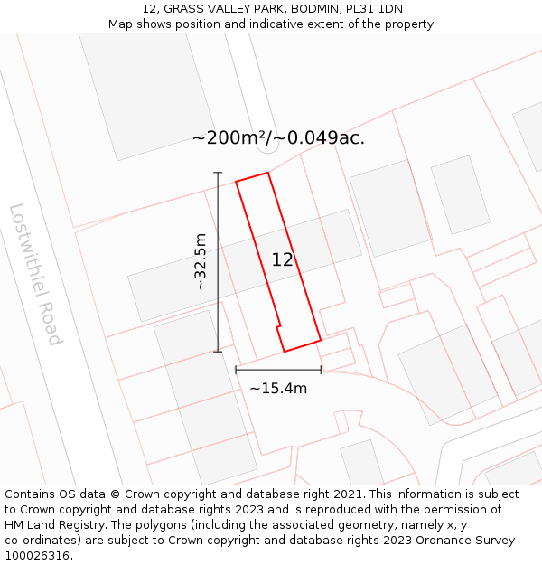12, GRASS VALLEY PARK, BODMIN, PL31 1DN: Plot and title map