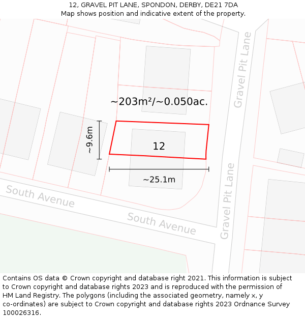 12, GRAVEL PIT LANE, SPONDON, DERBY, DE21 7DA: Plot and title map