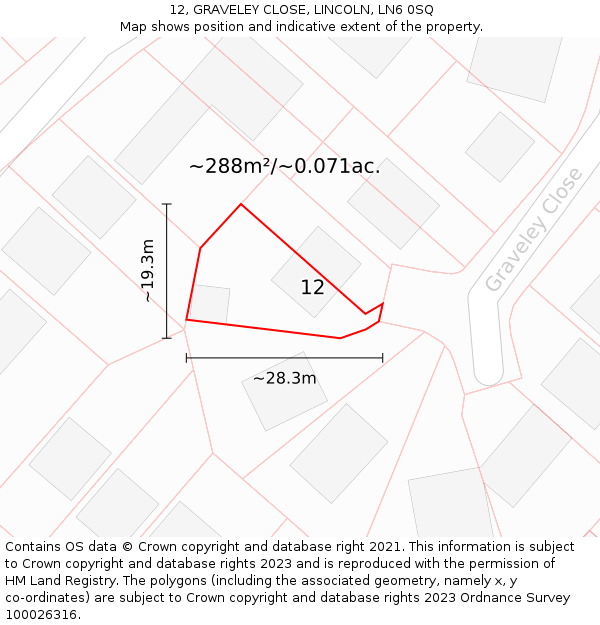 12, GRAVELEY CLOSE, LINCOLN, LN6 0SQ: Plot and title map